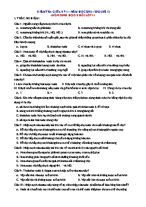 Kiểm tra giữa kì 1 Sinh học Lớp 11 - Đề 1 - Năm học 2022-2023 (Có đáp án)